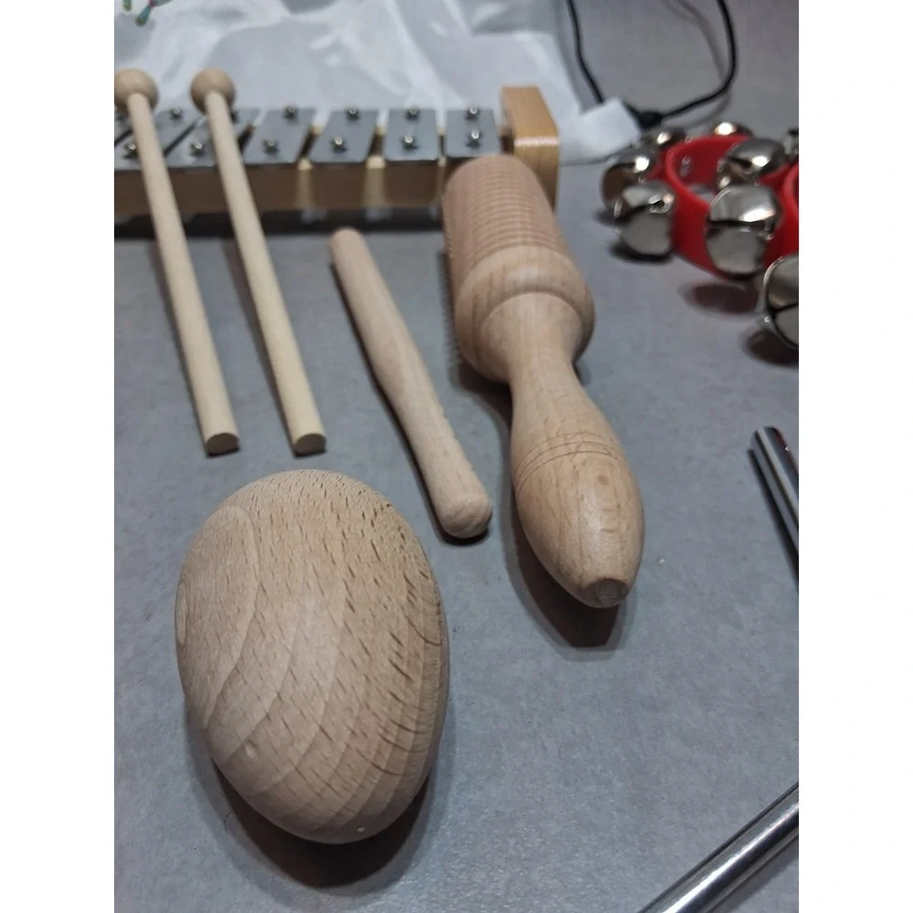 Musical Instruments Set, 15PCS Natural Wooden Percussion Tambourine Maracas B...